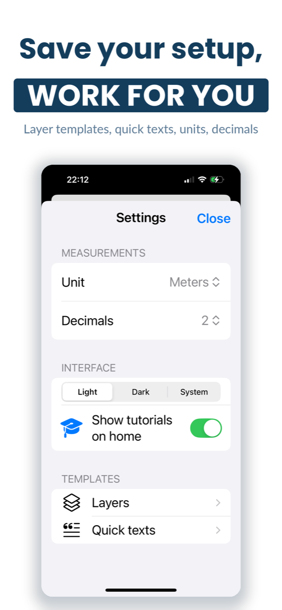 Professional customization: layer templates, quick text, units and decimals
